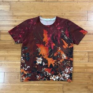 Neiman Marcus 100% Cashmere Autumn Floral Crew Neck Short Sleeve Sweater